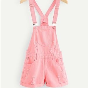 Pink denim overall shorts